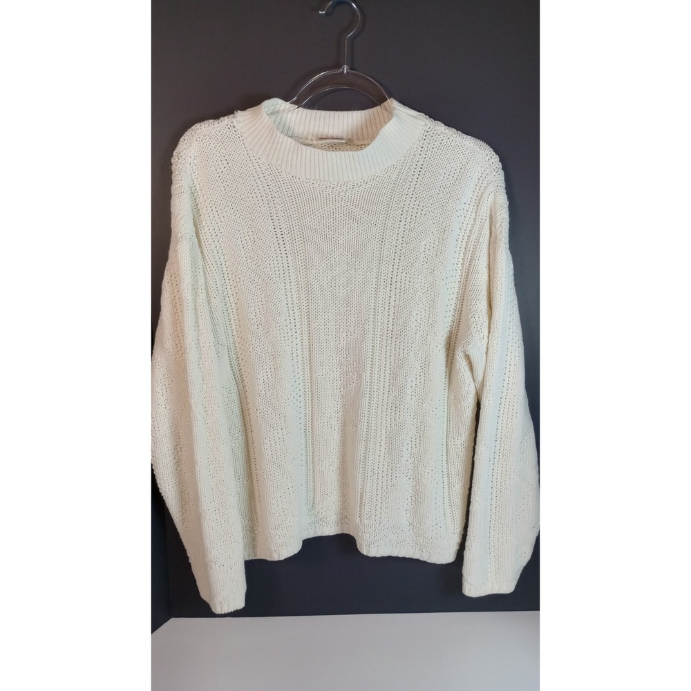Bobbie Brooks Women VTG Ivory Cream Cable Knit Fisherman Sweater, Size L